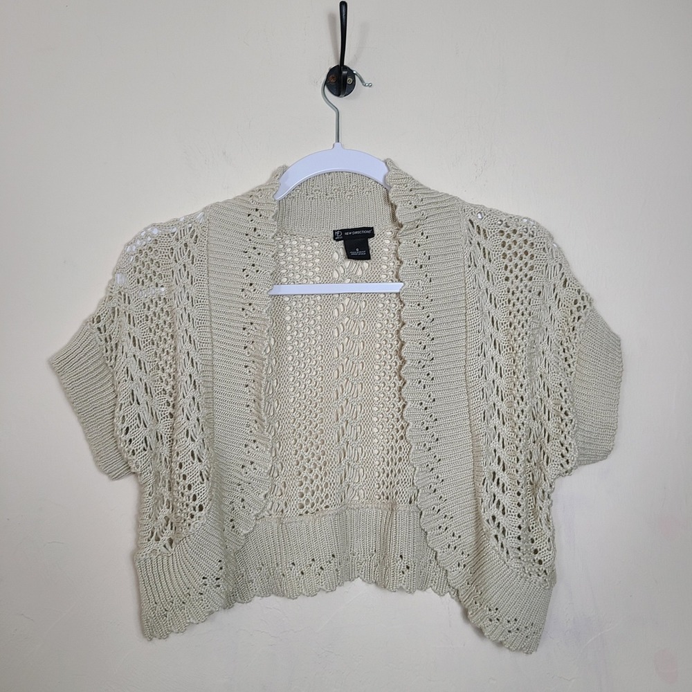 Vanilla Crochet Cropped Top Womens S Cottagecore Peasant Prairie Knit Shrug Boho